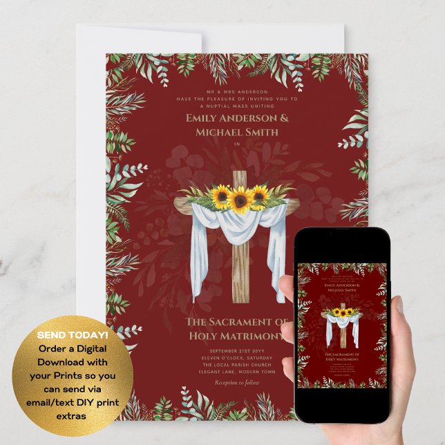 Burgundy Kor katolsk nuptial Mass Bröllop Inbjudningar (Skapare uppladdad)