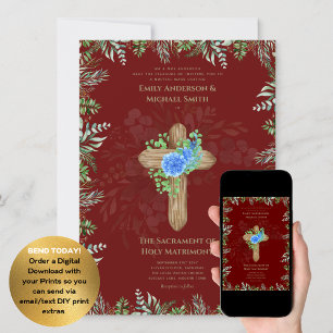 Burgundy Kor katolsk nuptial Mass Bröllop Inbjudningar