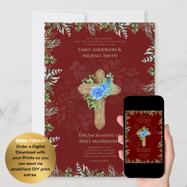 Burgundy Kor katolsk nuptial Mass Bröllop Inbjudningar (Skapare uppladdad)
