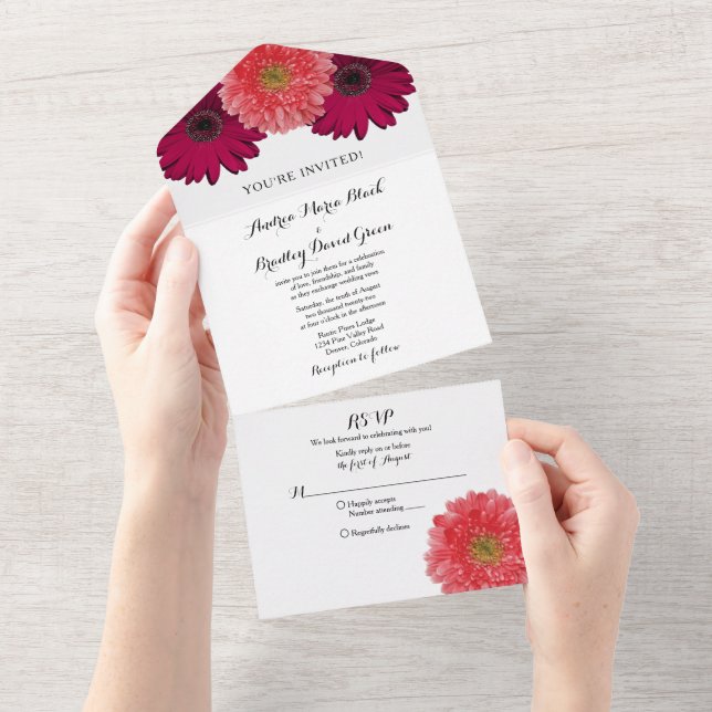 Burgundy Korall Tusenskönas Blommig Bröllop RSVP A (Avrivbar del)