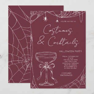 Burgundy Kostymer och Cocktail Halloweenfest Inbjudningar