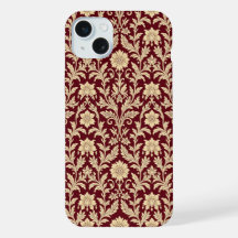Burgundy Kräm Blommig Damask iPhone-fodral