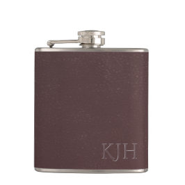 Burgundy läder med monogramen fickplunta