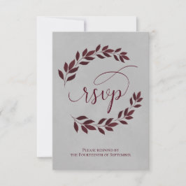 Burgundy Laurel Löv på Grått Elegant bröllop OSA Kort