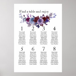 Burgundy Lavender Dusty Blue Minimalist Floral Poster