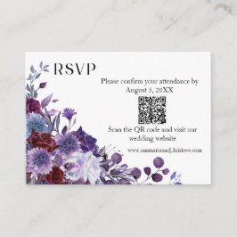 Burgundy Lavender Dusty Blue Minimalist QR Code Tilläggskort