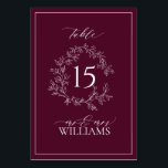 Burgundy Leafy Vapensköld Monogram Blommigt Bröllo Bordsnummer<br><div class="desc">Öka din mottagningsinfallsvinkel med dessa vackert designade bordsnummer, som har en sofistikerad vapensköld i leafy monogram. Den djupa burgniga bakgrunden utstrålar värme och elegans och leder gästerna utan problem till sina säten samtidigt som de blandas sömlöst in i en raffinerad matta. Designad för bröllop med en tidlös estetik, är det...</div>