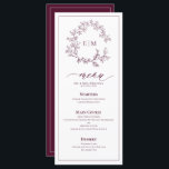 Burgundy Leafy Vapensköld Monogram Bröllop Menu Meny<br><div class="desc">Den underskattade elegansen möter tidlös design med denna Burgundy Monogram Bröllop Menu, designad för par som uppskattar förfinad enkelhet. Den här menyn har en delikat handdragen vapensköld och ett flytande skript och kompletterar perfekt en sofistikerad matta från bröllop - perfekt för vinodlingar, intima trädgårdsaffärer eller storslagna firande. Designad för sömlös...</div>