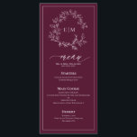 Burgundy Leafy Vapensköld Monogram Bröllop Menu Meny<br><div class="desc">Den här burgundiska bröllop-menyn avslutar en extravagant kontakt till matbordet och lyxen är underskattad. Den här menyn är perfekt utformad av en förfinad monogramsbaserad vapensköld och tillför en elegant elegans till din bröllopsmottagning, vilket gör att gästerna kan ägna sig åt varje kurs med förväntan. Designat för att komplettera en rik,...</div>