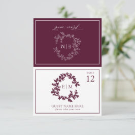 Burgundy Leay Vapensköld Monogram Bröllop Place Ca OSA Kort
