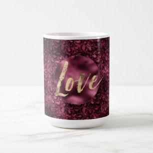 Burgundy Leopard Skriv ut Guld Kärlek Kaffemugg