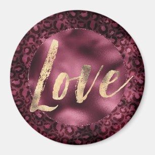 Burgundy Leopard Skriv ut Guld Kärlek Magnet