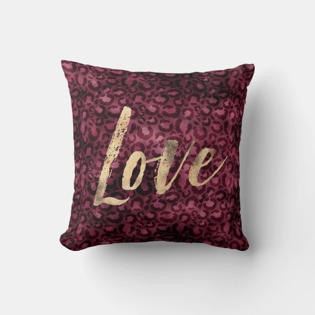 Burgundy Leopardtryck Guld Kärlek Kudde (Framsida)