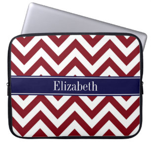 Burgundy Lg Chevron Navy Blue Namn Monogram Laptop Sleeve