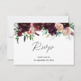 Burgundy & Light Rosa Blommigt med måltid OSA Kort