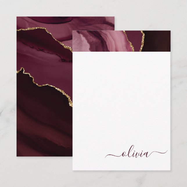 Burgundy Lila Agate Geode Guld Monogram Tack Kort (Fram/baksida)