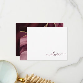 Burgundy Lila Agate Geode Guld Monogram Tack Kort