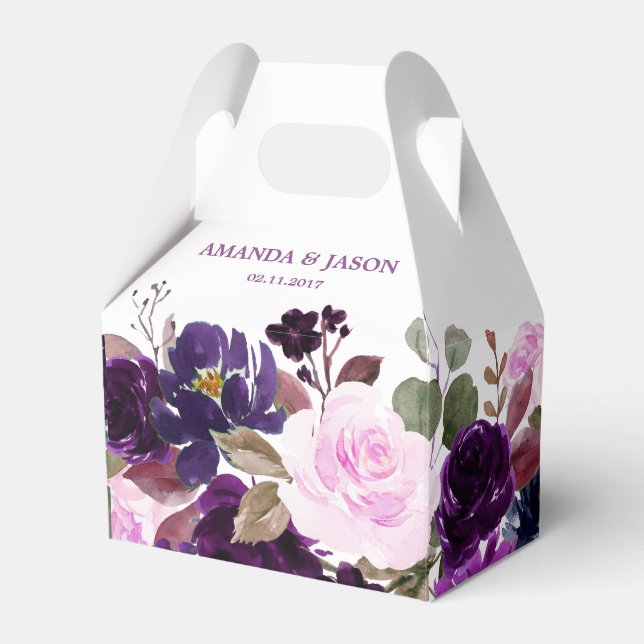 Burgundy Lila Blommigt Rustic Boho Bröllop Presentaskar (Framsidan Sidan)