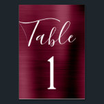 Burgundy Lila Bröllop Metallic Bordsnummer<br><div class="desc">Burgundy Lila - Cranberry Marsala Faux Metallic Foil Metall Script Modern and Elegant Bordsnummer . Bordsnumret kan uppdateras och ändras på det här burgundkortet Höger eller Fallbröllop. Det här Bordsnumret ingår i en matchande bröllop-samling och ytterligare matchande objekt kan begäras genom att kontakta designern.</div>