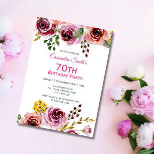 Burgundy Lila Brown Ro Rustic Blommigt Birthday Inbjudningar