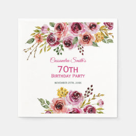 Burgundy Lila Brown Ro Rustic Blommigt Birthday Pappersservett