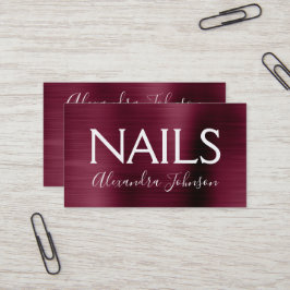 Burgundy Lila Brushed Metall Nail Salon Visitkort