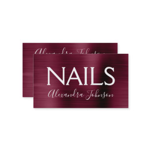 Burgundy Lila Brushed Metall Nail Salon Visitkort