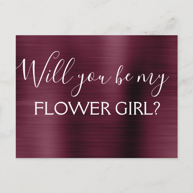 Burgundy Lila Elegant Flower Girl Bröllop Inbjudan Vykort (Framsida)