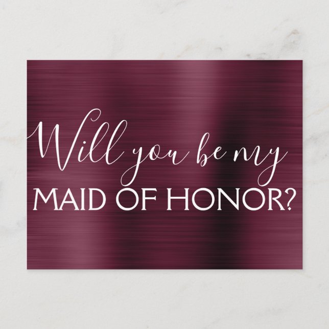 Burgundy Lila Elegant och Modern Maid of honor Inbjudan Vykort (Framsida)