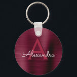 Burgundy Lila Faux Stainless Steel Monogram Nyckelring<br><div class="desc">Burgundy Cranberry Lila Faux Stainless Steel Metallic Elegant Keychain. Dessa nyckelkedjor för Elegant kan anpassas så att de omfattar ditt första och första namn.</div>