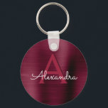 Burgundy Lila Faux Stainless Steel Monogram Nyckelring<br><div class="desc">Burgundy Cranberry Lila Faux Stainless Steel Metallic Elegant Keychain. Dessa nyckelkedjor för Elegant kan anpassas så att de omfattar ditt första och första namn.</div>
