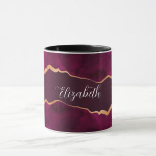 Burgundy lila guld agate marble namn mugg