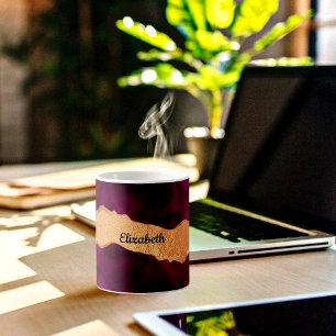 Burgundy lila guld agate marble ro guld namn kaffemugg