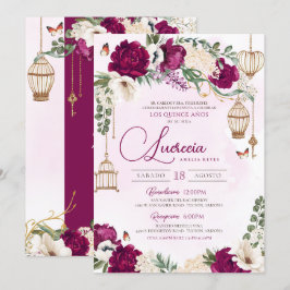 Burgundy Lila guld Butterfly Elegant Quinceañera Inbjudningar