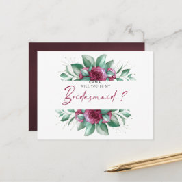 Burgundy Lila Ivory Blommigt Bridesmaid Postcard Vykort
