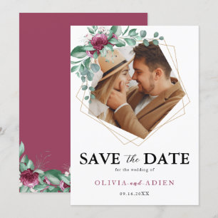 Burgundy Lila Ivory Blommigt Geometric Photo Spara Datumet
