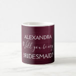 Burgundy Lila Modern och Chic Bridesmaid Kaffemugg<br><div class="desc">Burgundy Lila Faux Modern och Girly Faux Metallic Stainless Steel Elegant Kommer du att bli min Bridesmaid? Kaffe Kopp eller Mugg för en trevlig gåva till ge till din brud. Om du behöver ytterligare matchande artiklar kontaktar du designern.</div>