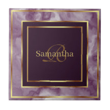 Burgundy Lila och Guld Geometric Marble