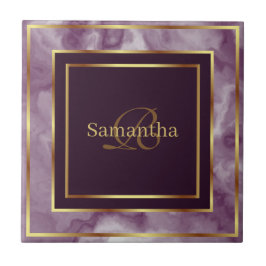 Burgundy Lila och Guld Geometric Marble Kakelplatta