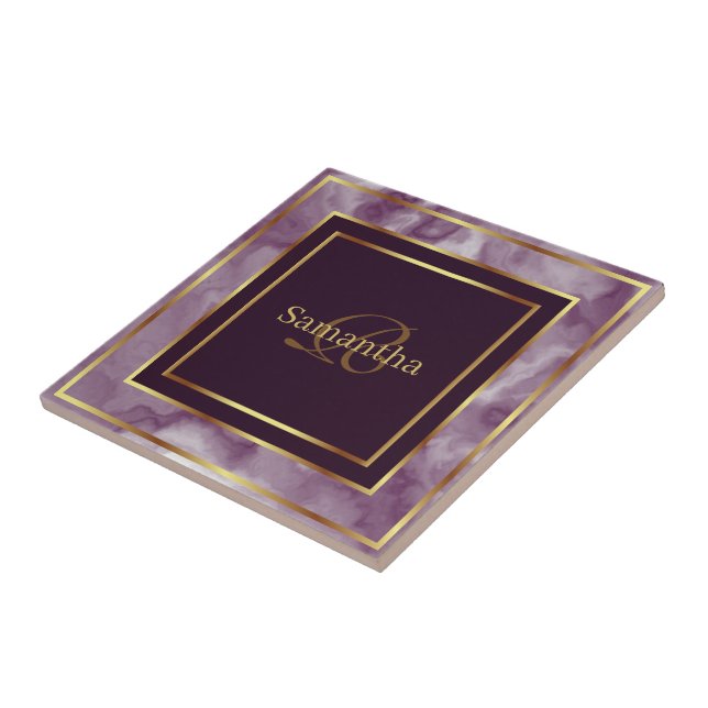 Burgundy Lila och Guld Geometric Marble Kakelplatta (Sidan)
