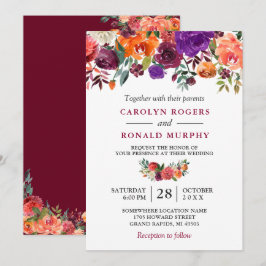 Burgundy Lila Orange Red Blommigt Bröllop Inbjudningar