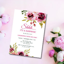 Burgundy Lila Ro Blommigt Surprise Birthday Inbjudningar