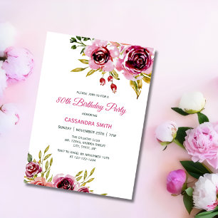 Burgundy Lila Ro Rustic Blommigt Födelsedag Inbjudningar