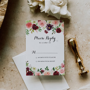 Burgundy Lila Vår Blommigt Calligraphy OSA Kort