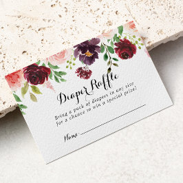 Burgundy Lila Vår Blommigt Diaper Raffle Biljett Tilläggskort