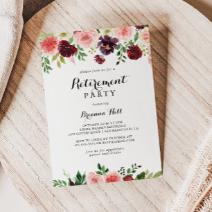 Burgundy Lila Vår Blommigt Pension Party Inbjudningar