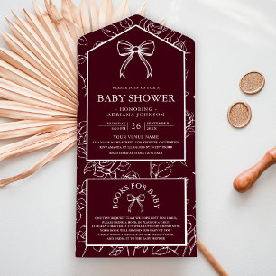 Burgundy Line Art Coquette Bow Baby Shower