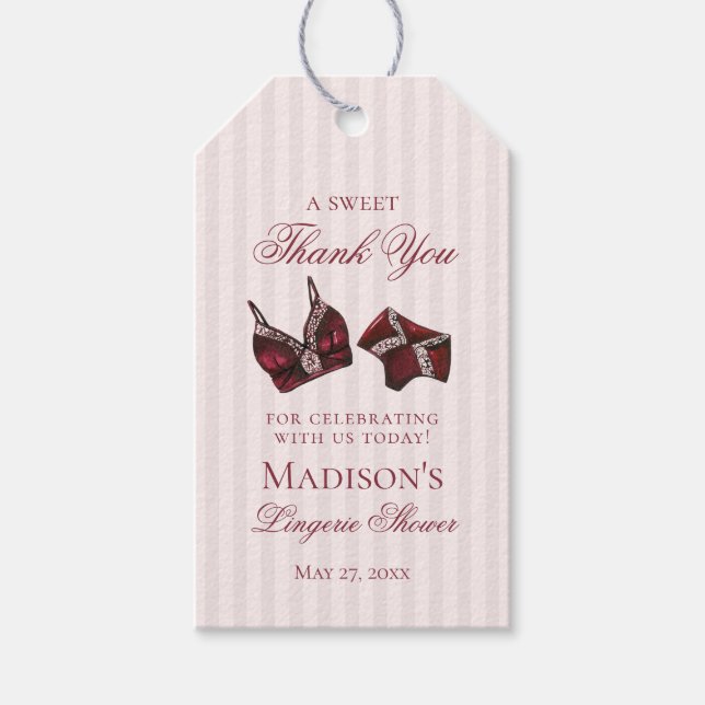Burgundy Lingerie Shower Bachelorette Bridal Favor Presentetikett (Framsidan)
