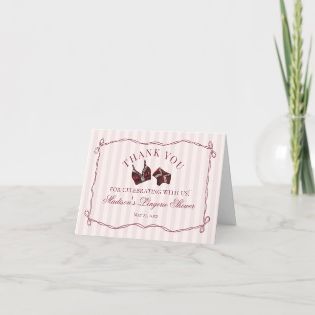 Burgundy Lingerie Shower Bachelorette Thank You  Tack Kort (Framsida)