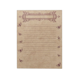 Burgundy Linjer Butterfly Gräns Rustic Parchment Anteckningsblock